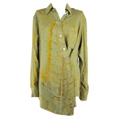 Hermès Pale Green And Mustard Asymmetric Printed Silk Shirt