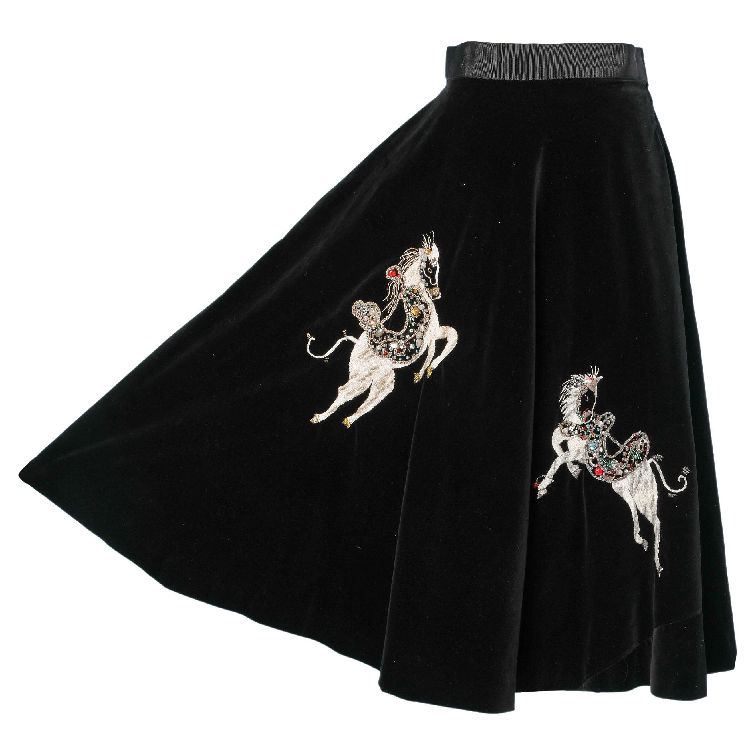 Black velvet circle skirt with horses embroidered 
