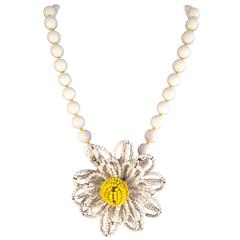 Vintage Miriam Haskell Beaded Flower Necklace 1950s