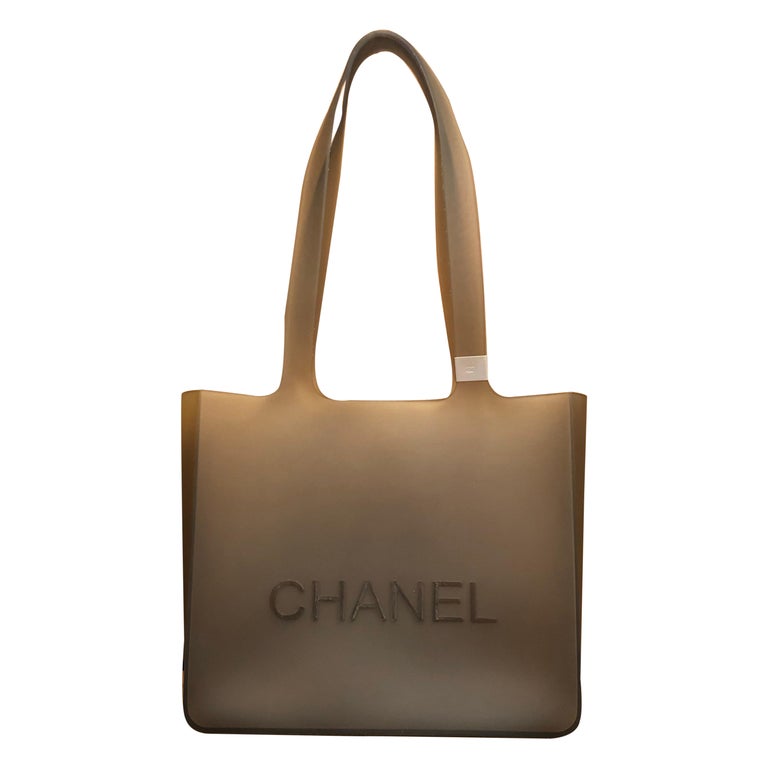 CHANEL, Bags, Chanel Vintage Rubber Clear Gray Beach Tote Bag
