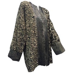 1980s Galanos Dolman Sleeved Heavily Beaded Black/White Floral Evening Jacket