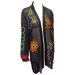 1980s Fabrice Silhouette Silk Chiffon Jacket with Bead Graffiti Motifs