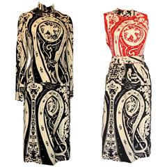 Vintage Donald Brooks Asian Influence Silk Dress & Jacket Ensemble Montaldo's 1960s S
