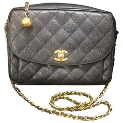 Vintage Chanel classic black caviar leather camera bag style shoulder bag