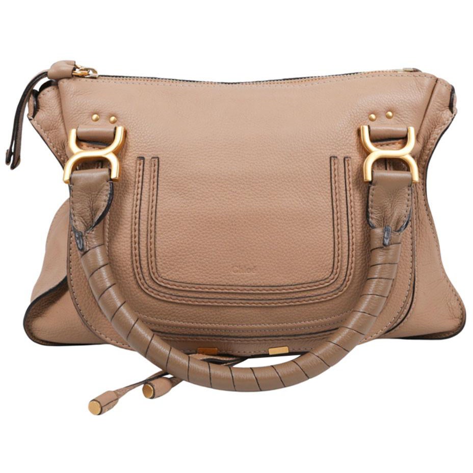 Chloe Marcie Leather Tote Bag - Beige For Sale