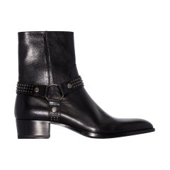 Saint Laurent Herren Wyatt 40 Schwarze Lederstiefel mit Nieten Größe 41