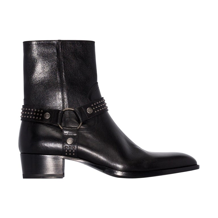 Saint Laurent Mens Wyatt 40 Stud Black Leather Boot Size 41 For Sale at ...
