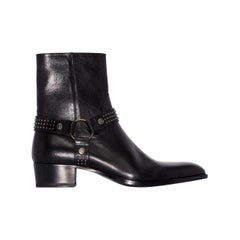 Saint Laurent Mens Wyatt 40 Stud Black Leather Boot Size 43