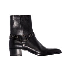 Saint Laurent Mens Wyatt 40 Stud Black Leather Boot Size 45
