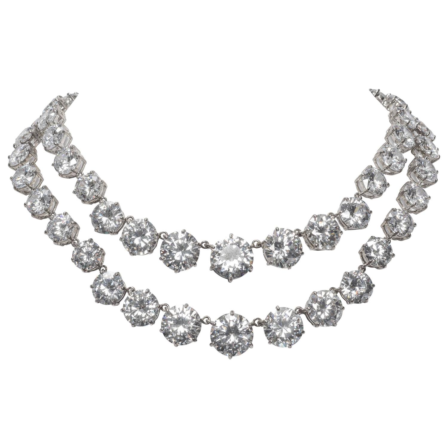 Bergdorf Goodman Magnificent Two Strand Faux Diamond Necklace at 1stdibs