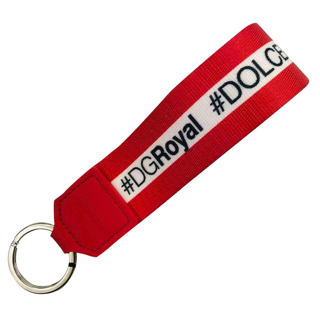 Dolce & Gabbana Red Striped Key Ring in Polyester For Sale