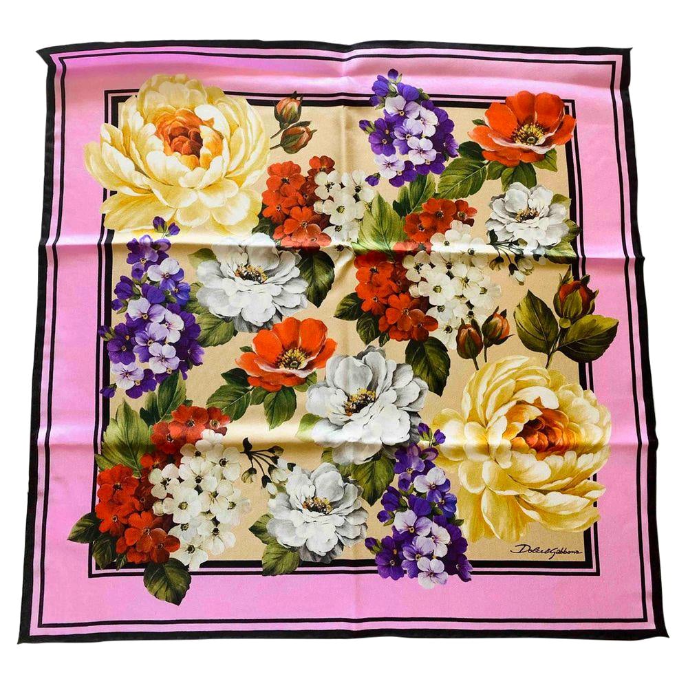 Dolce & Gabbana Peony Printed Silk Scarf in Multicolour For Sale