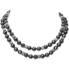 Glamorous Faux Tahitian Pearl Pave Crystal 36 Inch Necklace 6
