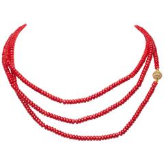 Wrap Around Four Feet Long Faux Man Made Coral 5MM Bead Chain Necklace 3