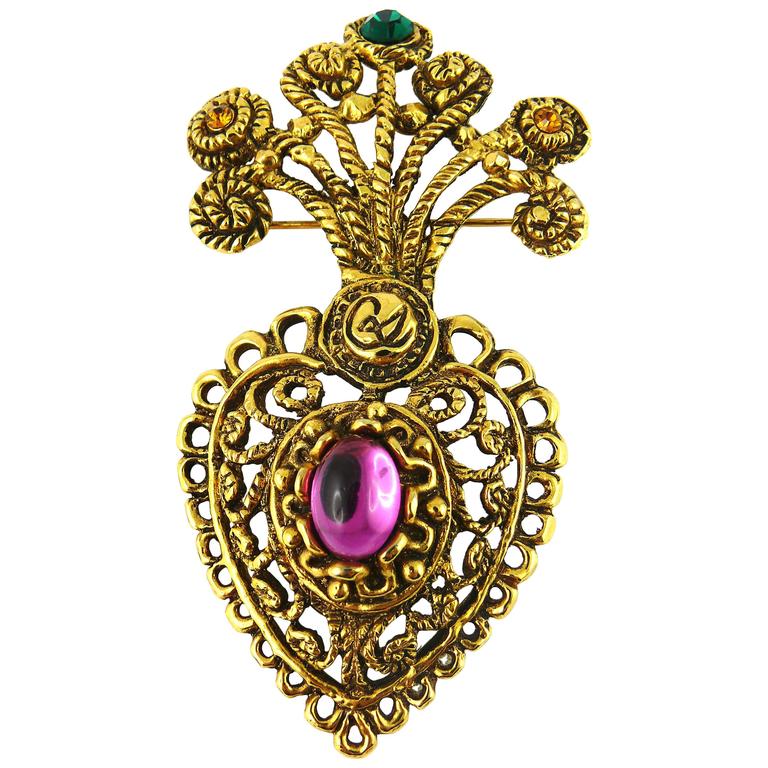 Christian Lacroix Vintage Rare Baroque Jewelled Heart Brooch Limited