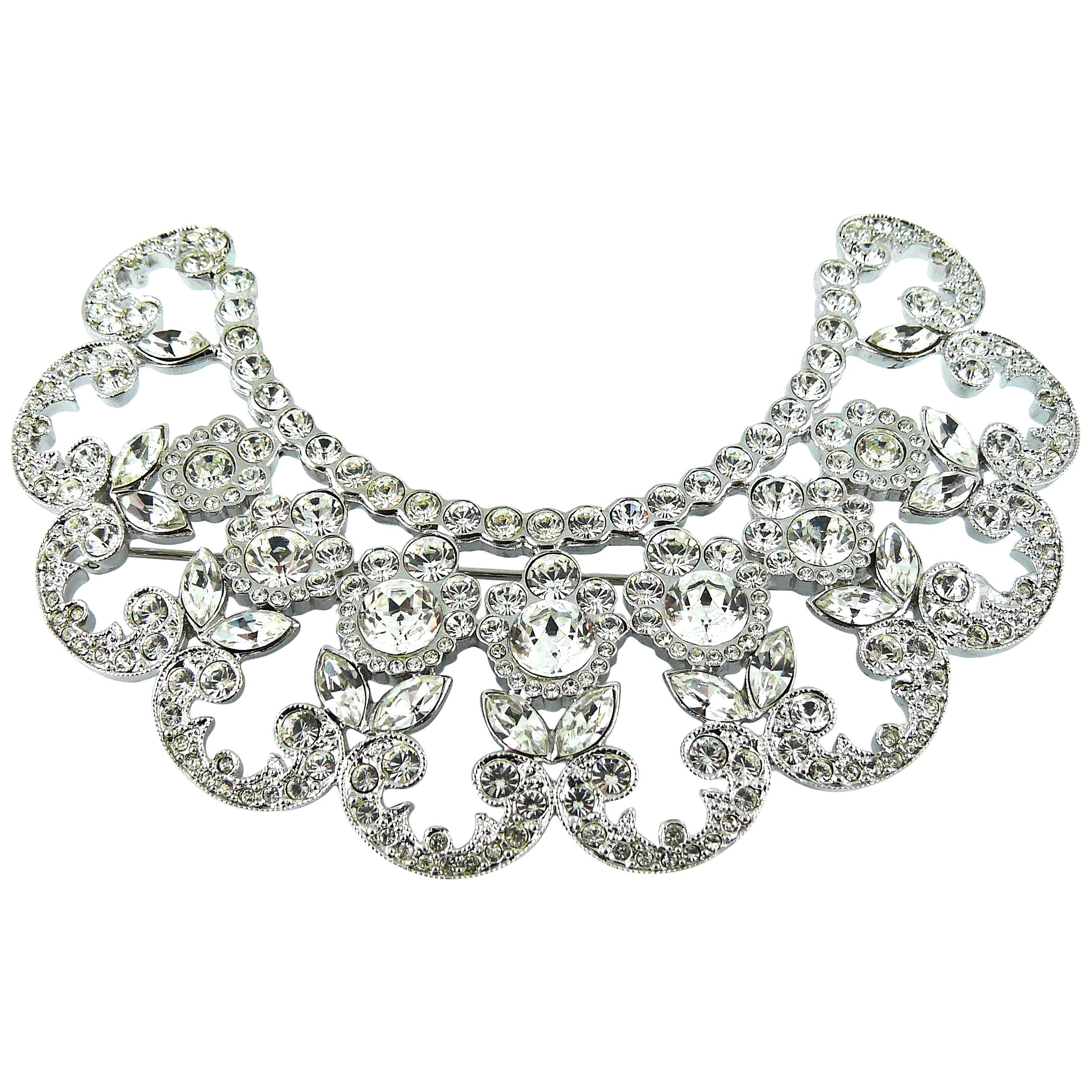 Christian Dior Lovely Floral Diamante Crescent Brooch