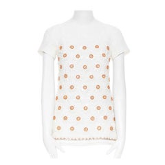 MOSCHINO white cloque cotton orange bead crystal floral embellished top IT38