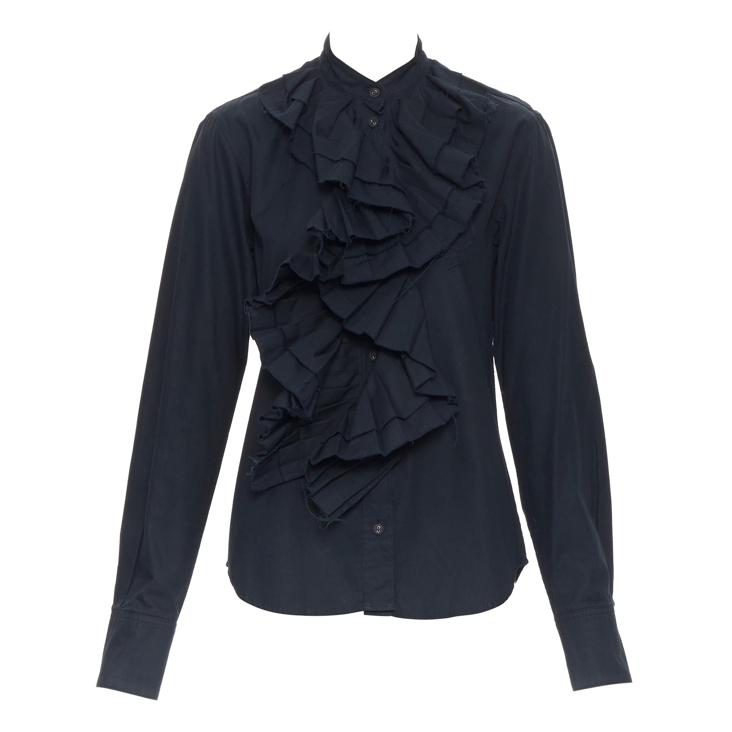 JENS LAUGESEN dark green black Victorian ruffle collar long sleeve shirt UK10