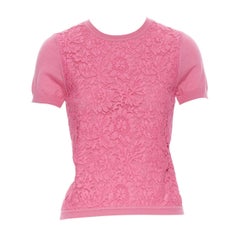 VALENTINO pink floral  lace front wool silk cashmere blend pullover top S