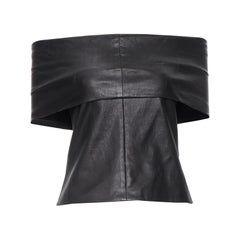 new ROSETTA GETTY black lamb leather foldover neckline top XS