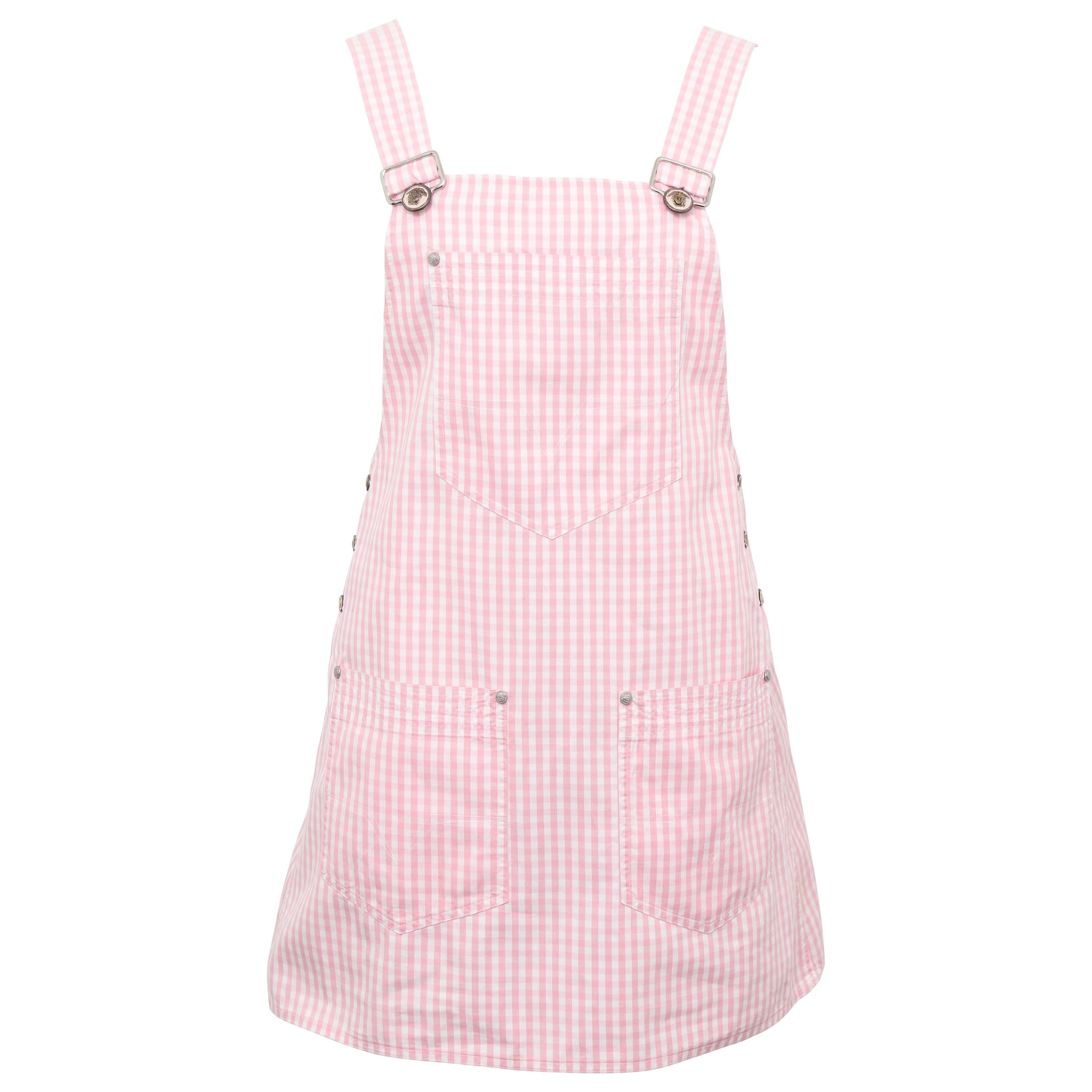 Versace Jeans Couture Pink Plaid Overall Dress with Medusas