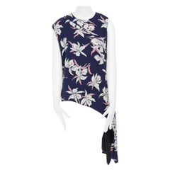 MARNI 100% silk navy blue floral print asymmetric draped sleeveless top IT44 L