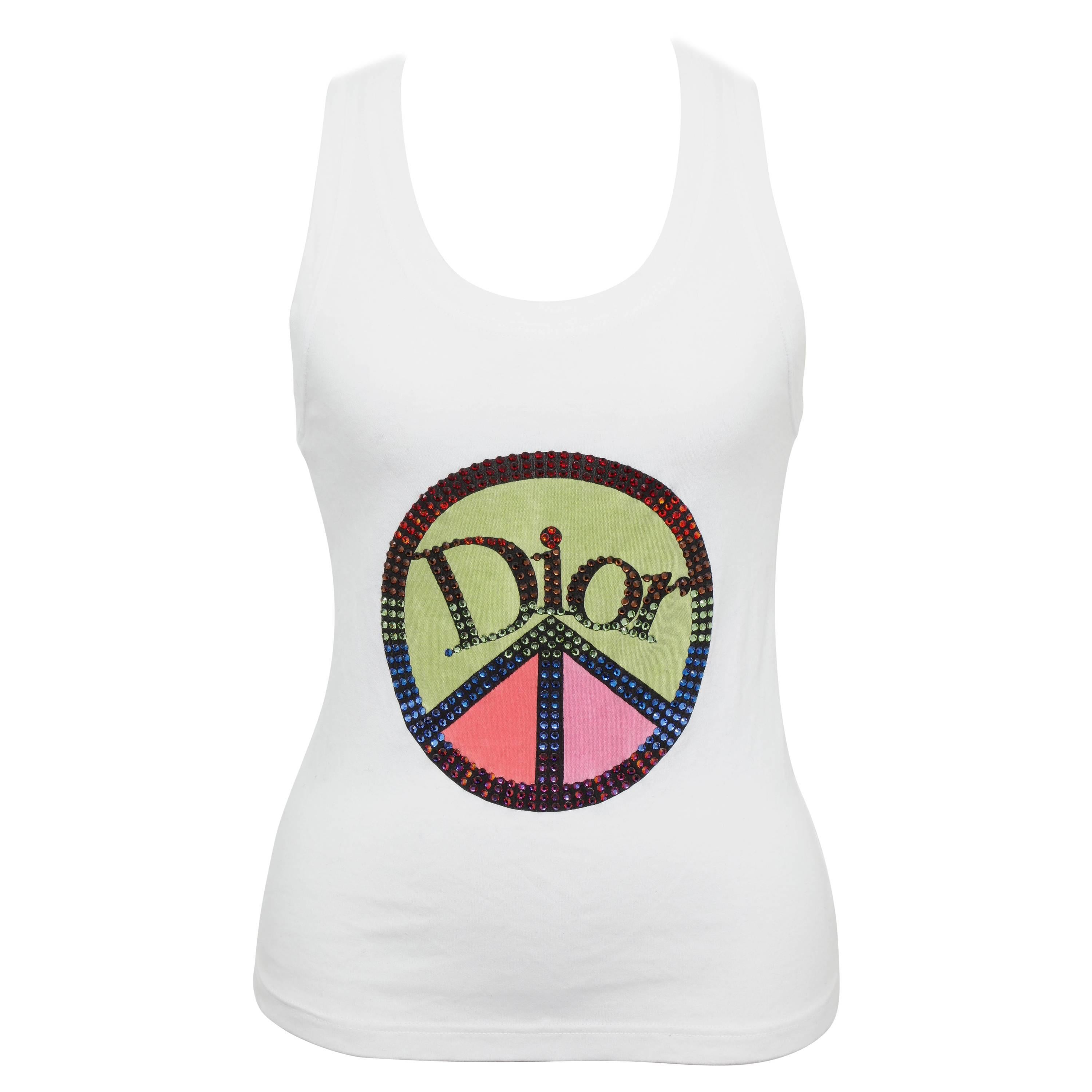 Christian Dior by John Galliano Peace Tank Top T-shirt with Rhinestones