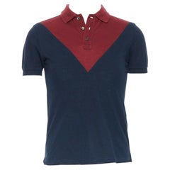 PRADA crimson red navy blue cotton duo tone v-line patch polo shirt classic S