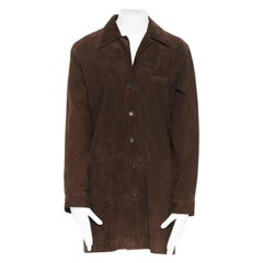 HERMES MARTIN MARGIELA vintage brown suede peak spread collar long shirt FR38