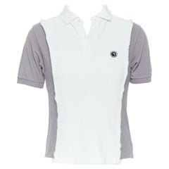 COMME DES GARCONS SHIRT white grey cotton polo shirt panel badge short sleeve XS