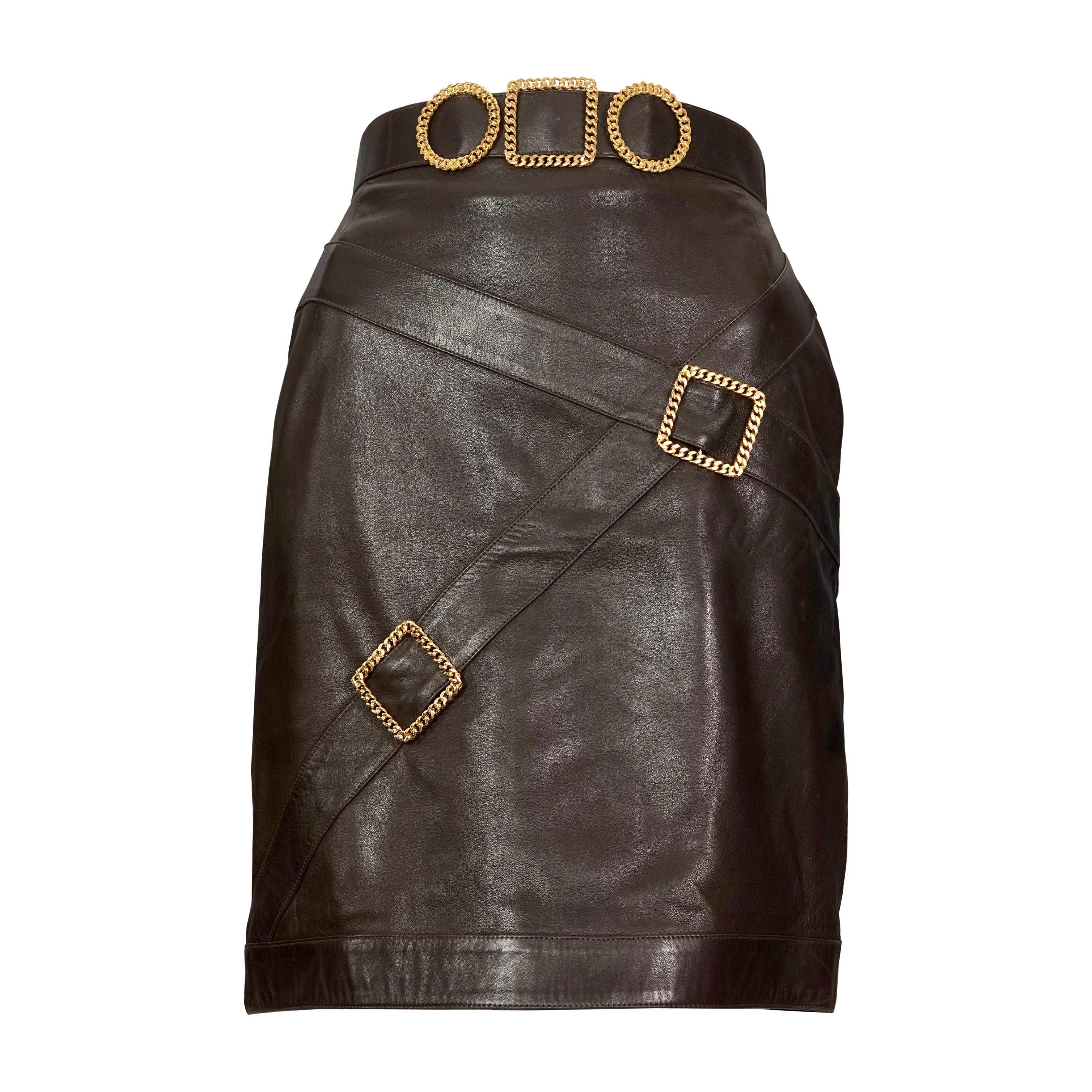 Vintage Iconic CHANEL Buckle Leather Skirt