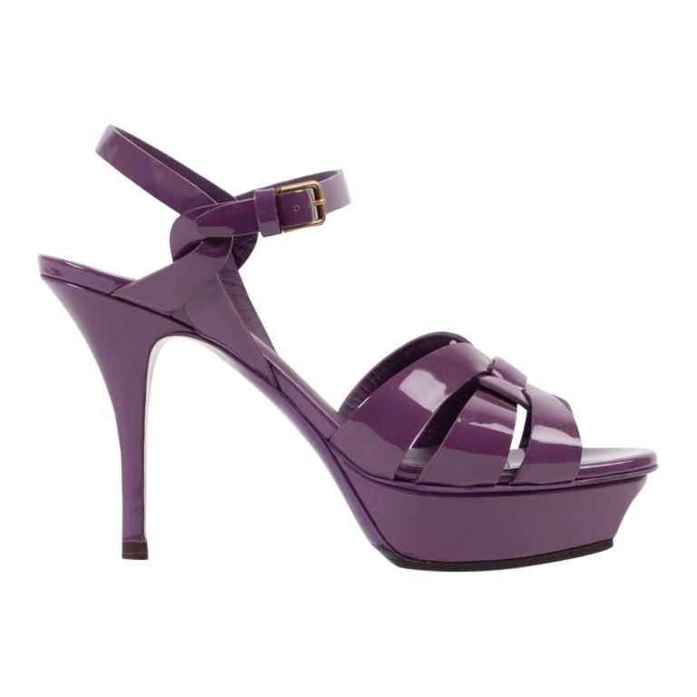 Saint Laurent Purple Patent Leather Tribute Heels, Size 36.5