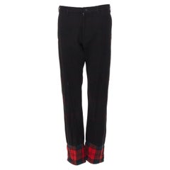 BLACK COMME DES GARCONS 100% wool black red plaid dip dye hem trousers pants S