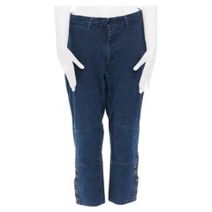 Pantalon capri court Bakkurii en jean bleu teinté indigo avec ourlet à boutons JP1 45R 45RPM