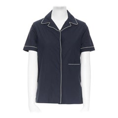 JIL SANDER navy blue cotton Cuban shirt notch collar pipe short sleeves FR34