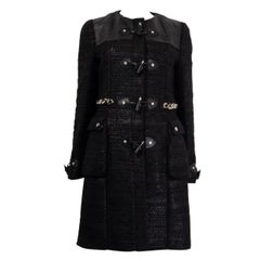 GIVENCHY black wool TWEED CHAIN EMBELLISHED DUFFLE Coat Jacket 38 S