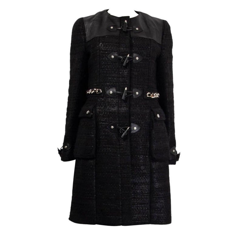 CHANEL black wool 2015 15K DOUBLE BREASTED CUT OUT TWEED Jacket 44 XL For  Sale at 1stDibs