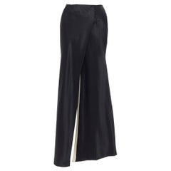 JOHN GALLIANO black silk satin button asymmetric wrap slit skirt pants XS