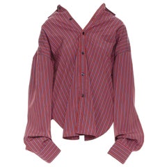 BALENCIAGA DEMNA camicia oversize in cotone a righe blu e rosse Fr36 S