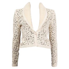 CHRISTIAN DIOR beige LACE FUR COLLAR Cardigan Sweater XS