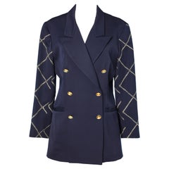 Navy blue wool double-breasted blazer with gold lurex top stiching Paco Rabanne 