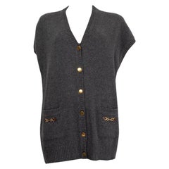GUCCI grey cashmere HORSEBIT Sleeveless Cardigan Sweater Vest S
