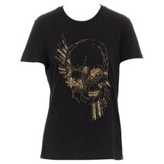 ALEXANDER MCQUEEN black gold beaded crystal strass skull embroidered t-shirt S