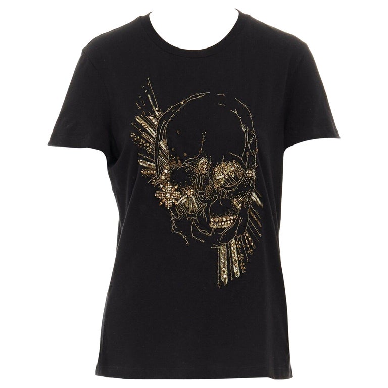 Strass Skull Top per Le Donne Fashion Skull Punk Rock Girocollo Manica Corta T Shirt
