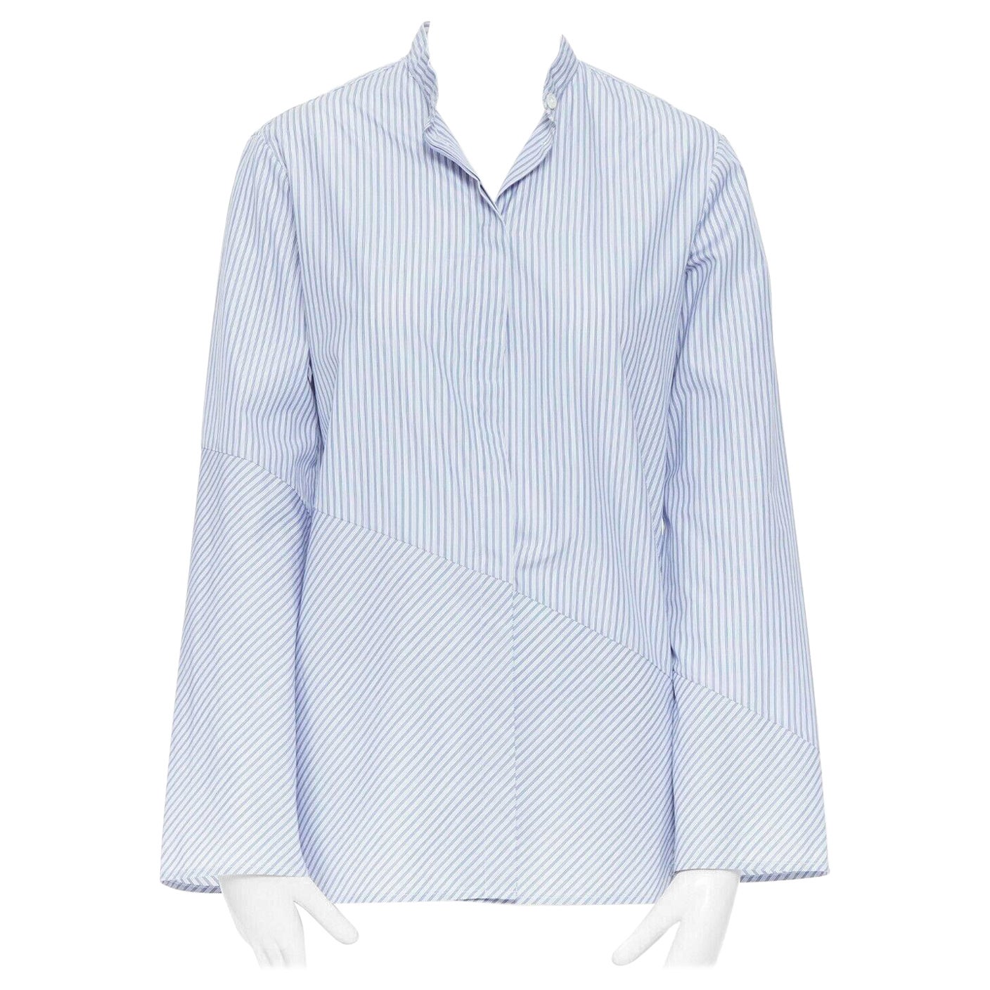 THE ROW blue 100% cotton pinstripe band collar asymmetric button-up shirt US2