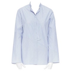 THE Row camicia blu 100% cotone gessato con collo a fascia e abbottonatura asimmetrica US2