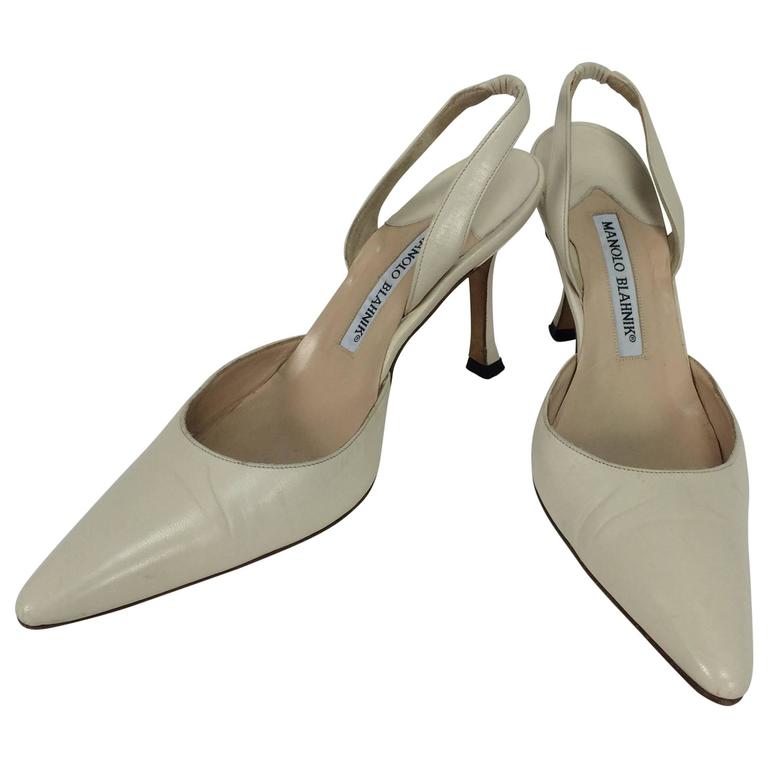 Manolo Blahnik bone leather sling back high heel pumps 36 1/2 M For