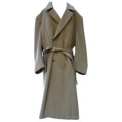 Vintage Yves Saint Laurent Men's Luxurious Cashmere Belted Tan Overcoat c 1970s