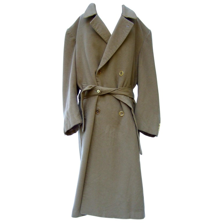 Yves Saint Laurent Men's Luxurious Cashmere Belted Tan Overcoat c 1970s ...