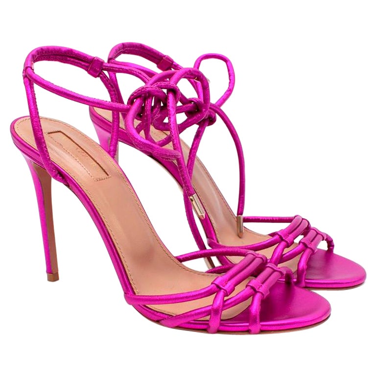 Aquazzura Laura Metallic Pink Leather Heeled Sandals For Sale